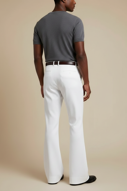 Pantalon Patte D'Éléphant Blanc Évasé Homme Élégant Décontracté - Gabardine - vue 2