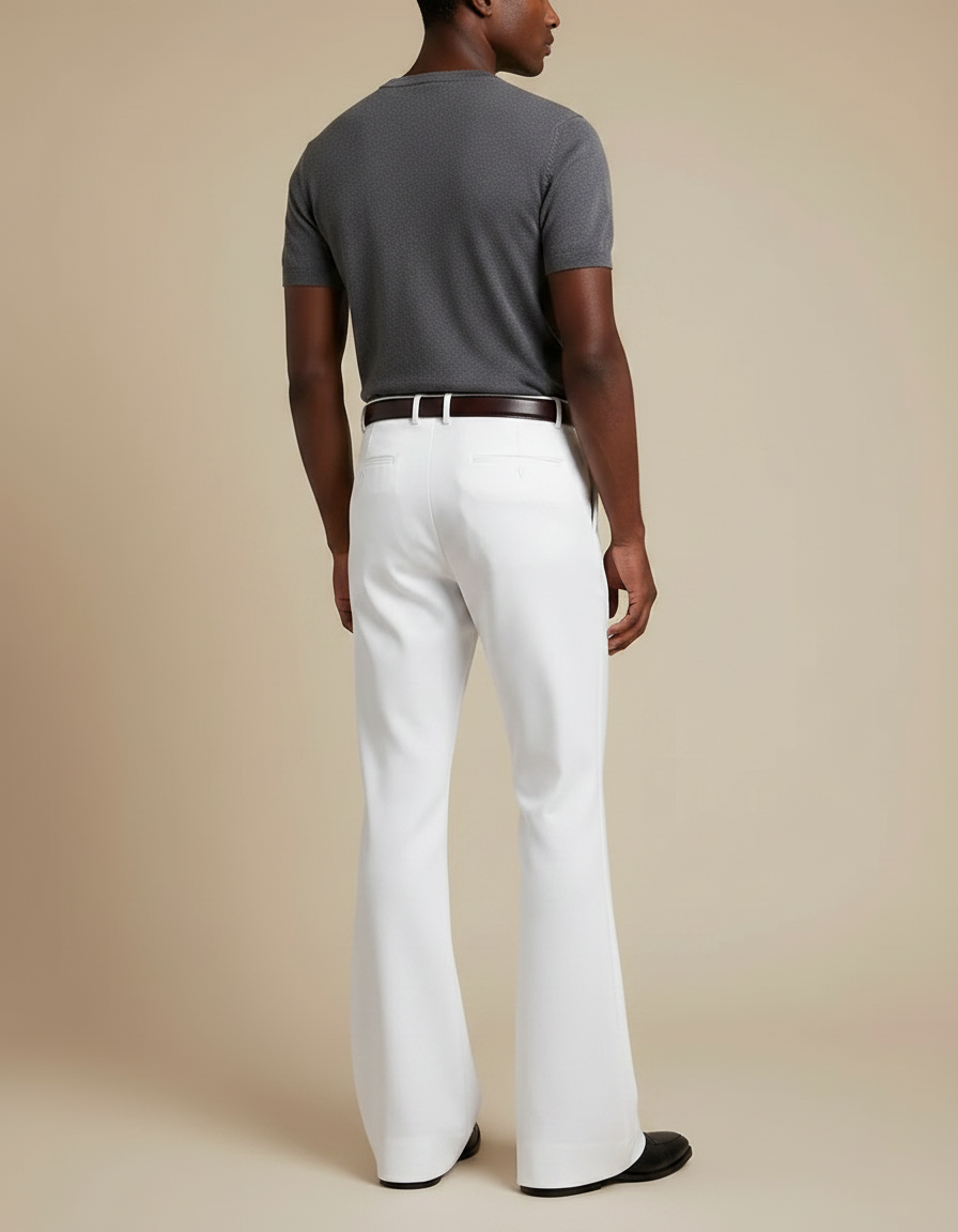 Pantalon Patte D'Éléphant Blanc Évasé Homme Élégant Décontracté - Gabardine - vue 2