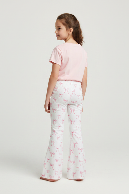 Pantalon Patte D'Éléphant Blanc Nœuds Roses Fille - Maille - vue 2