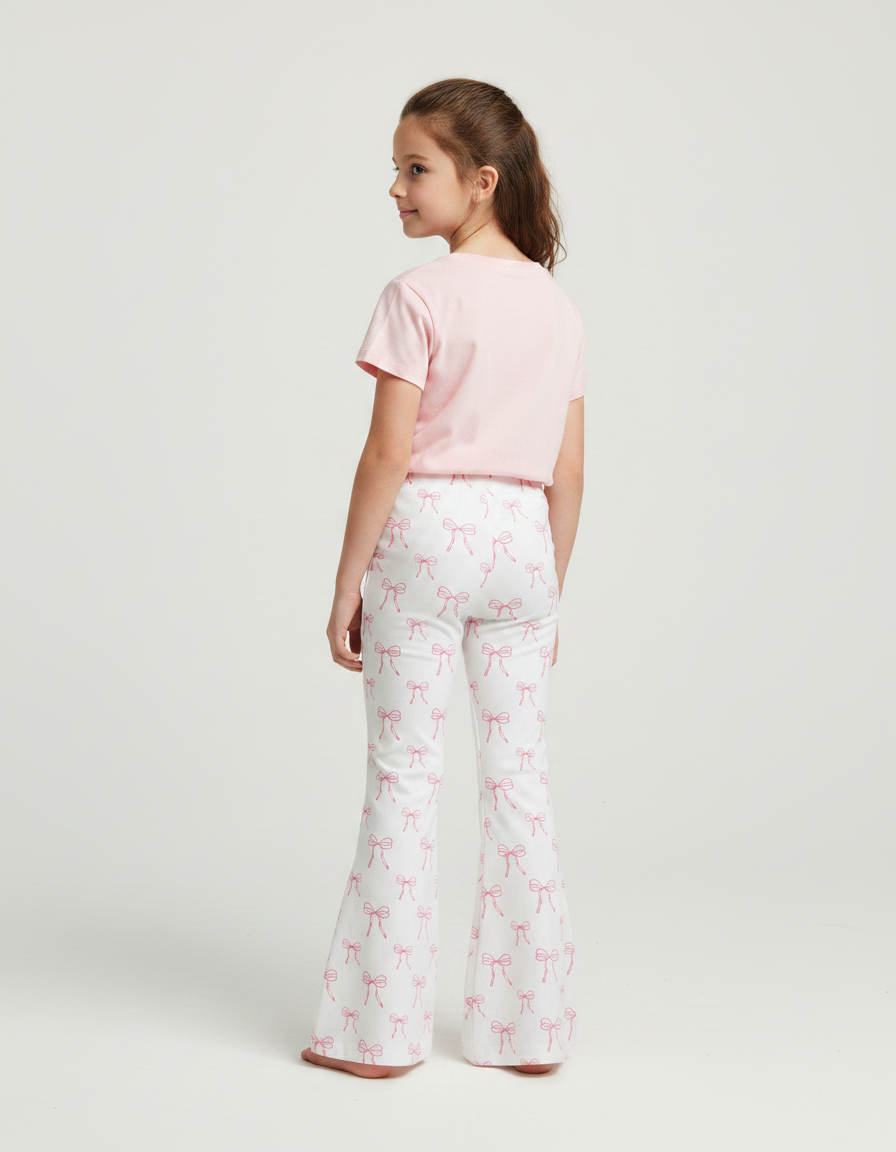 Pantalon Patte D'Éléphant Blanc Nœuds Roses Fille - Maille - vue 2