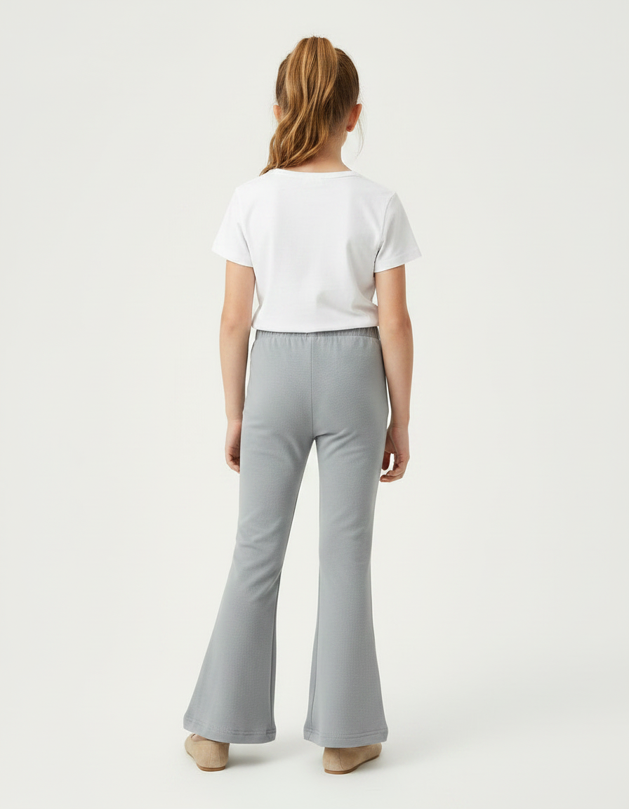 Pantalon Patte D'Éléphant Gris Uni Extensible Confortable - Maille - vue 2