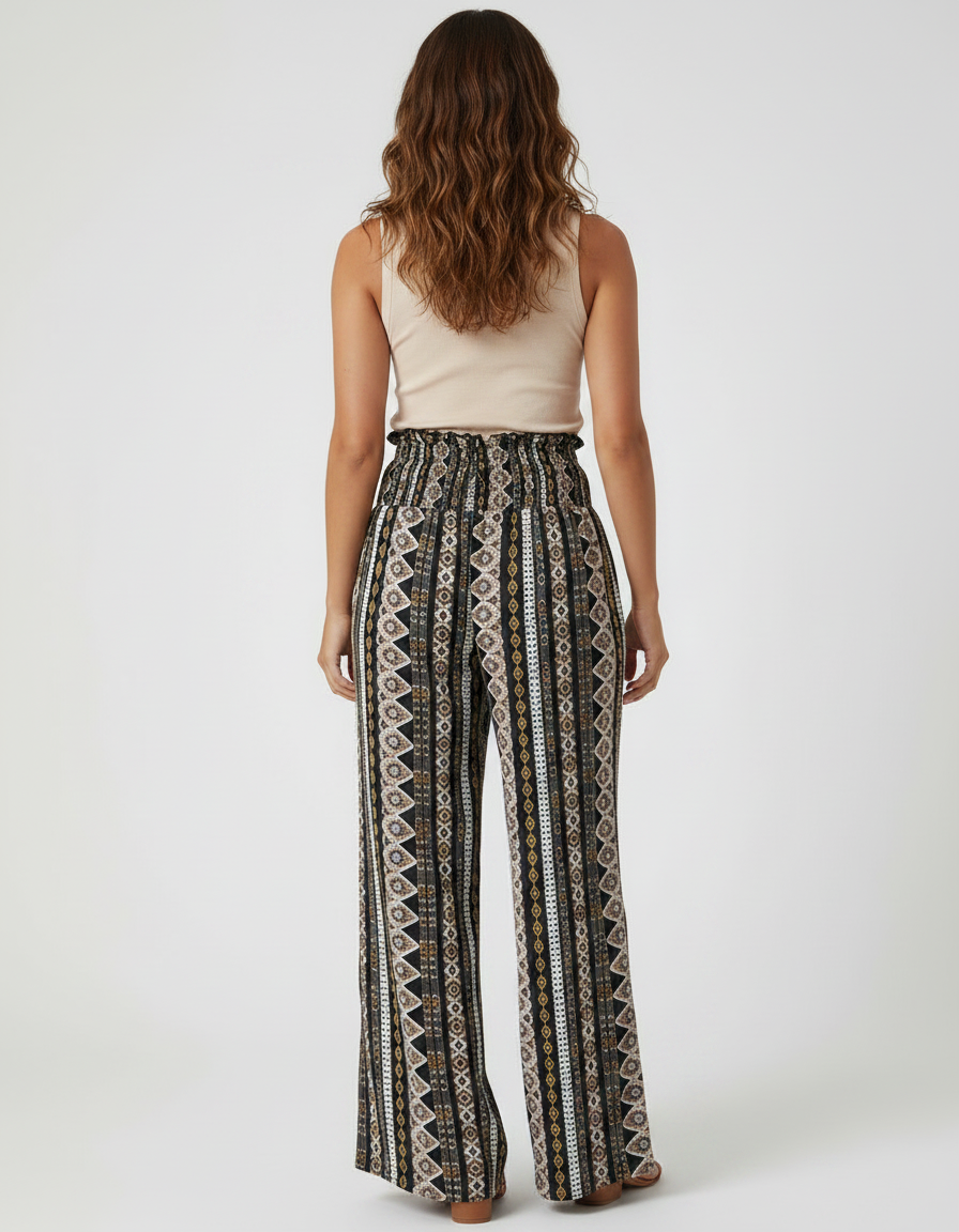 Pantalon Patte D'Éléphant Imprimé Ethnique Fluide Ample Bohème - Viscose - vue 2