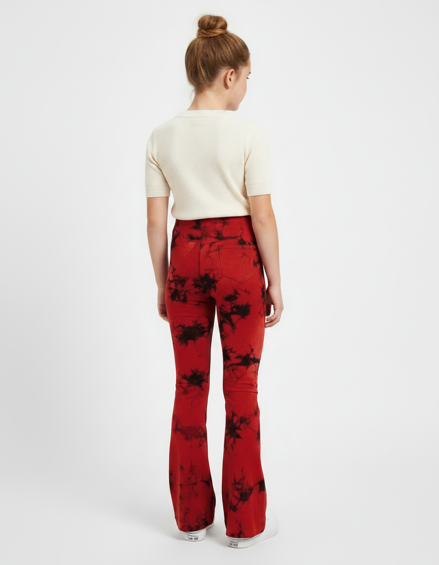 Pantalon Patte D'Éléphant Rouge Tie-Dye Évasé Confortable Fille - Maille - vue 2