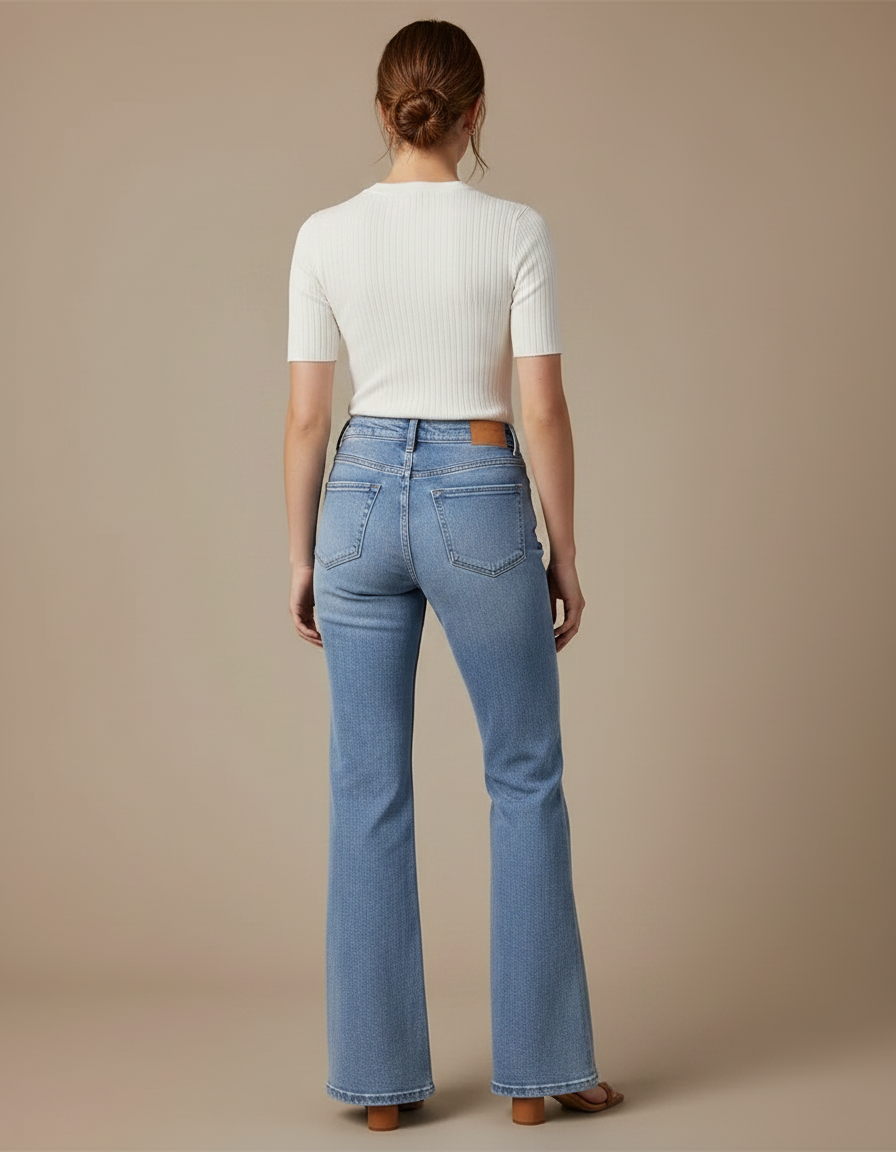 Pantalon Patte D'Éléphant Jean Bleu Clair Décontracté Évasé - vue 2