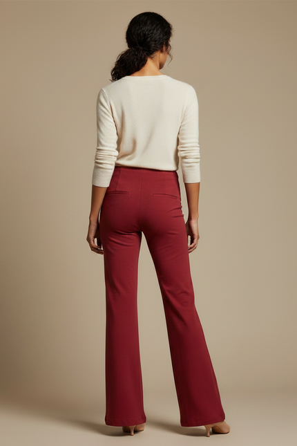 Pantalon Patte D'Éléphant Rouge Brique Taille Haute Fluide Confortable - Bordeaux Maille - vue 2