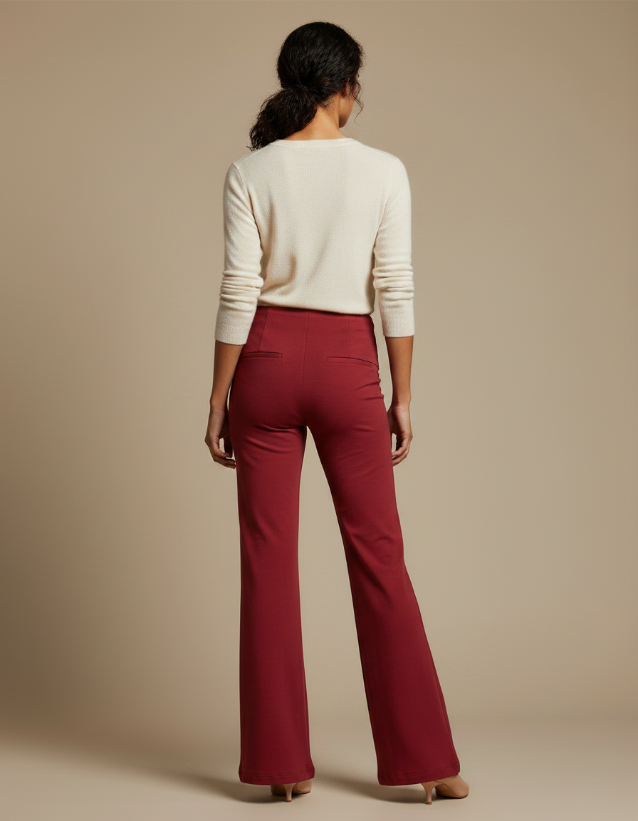 Pantalon Patte D'Éléphant Rouge Brique Taille Haute Fluide Confortable - Bordeaux Maille - vue 2
