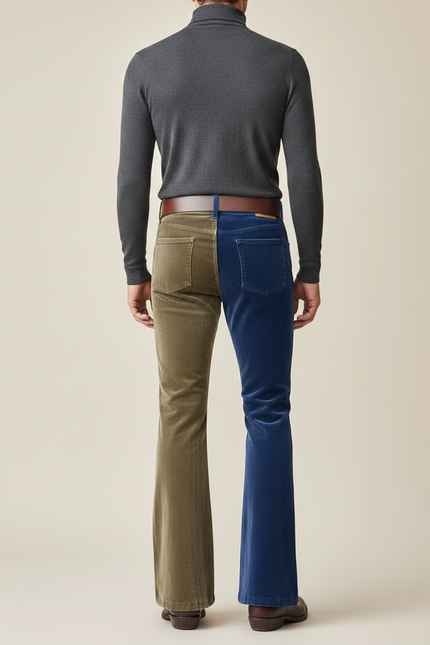 Pantalon Patte D'Éléphant Bicolore Velours Côtelé Évasé Homme Rétro - Multicolore Cordé - vue 2