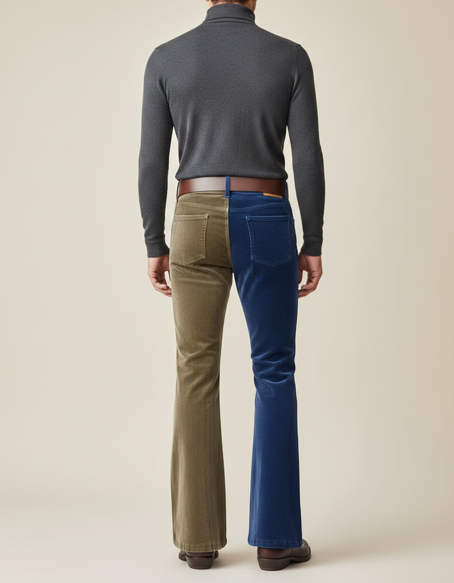 Pantalon Patte D'Éléphant Bicolore Velours Côtelé Évasé Homme Rétro - Multicolore Cordé - vue 2