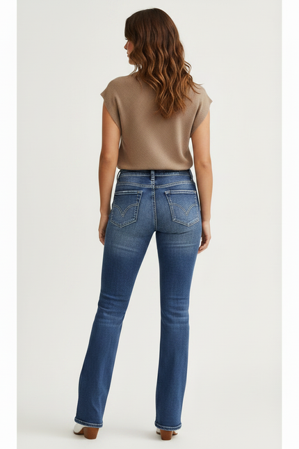 Pantalon Patte D'Éléphant Denim Bleu Décontracté Taille Haute - Jean - vue 2