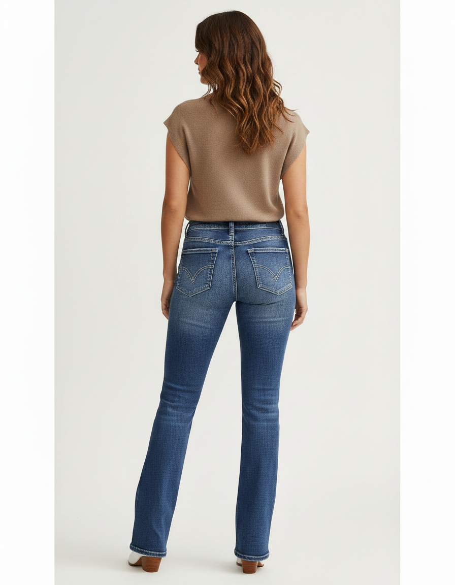 Pantalon Patte D'Éléphant Denim Bleu Décontracté Taille Haute - Jean - vue 2