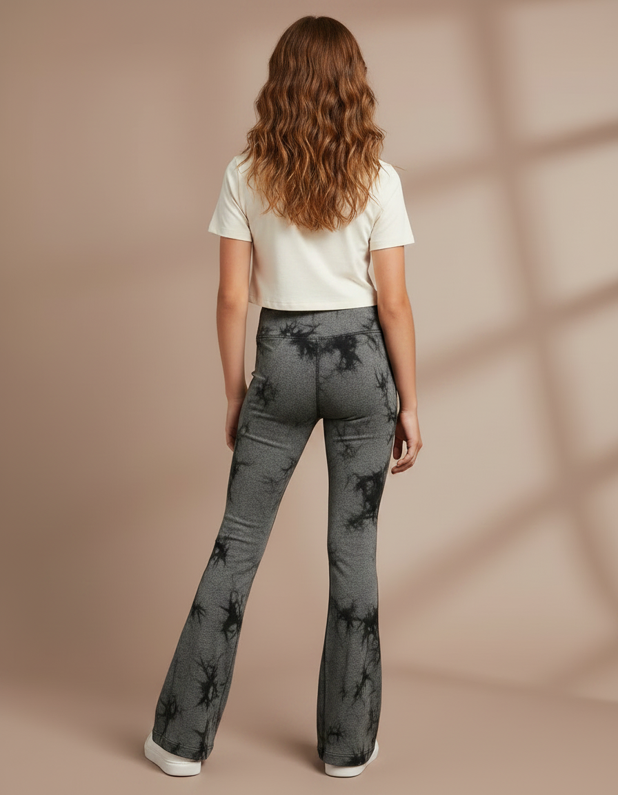 Pantalon Patte D'Éléphant Tie-Dye Gris Noir Évasé Confortable - Molleton - vue 2