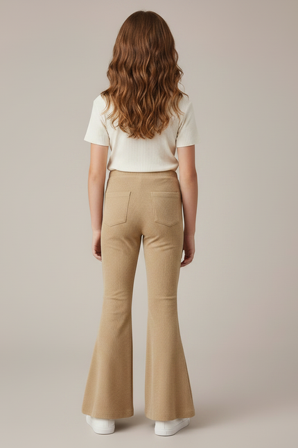Pantalon Patte D'Éléphant Beige Côtelé Évasé Confortable Fille - Cordé - vue 2