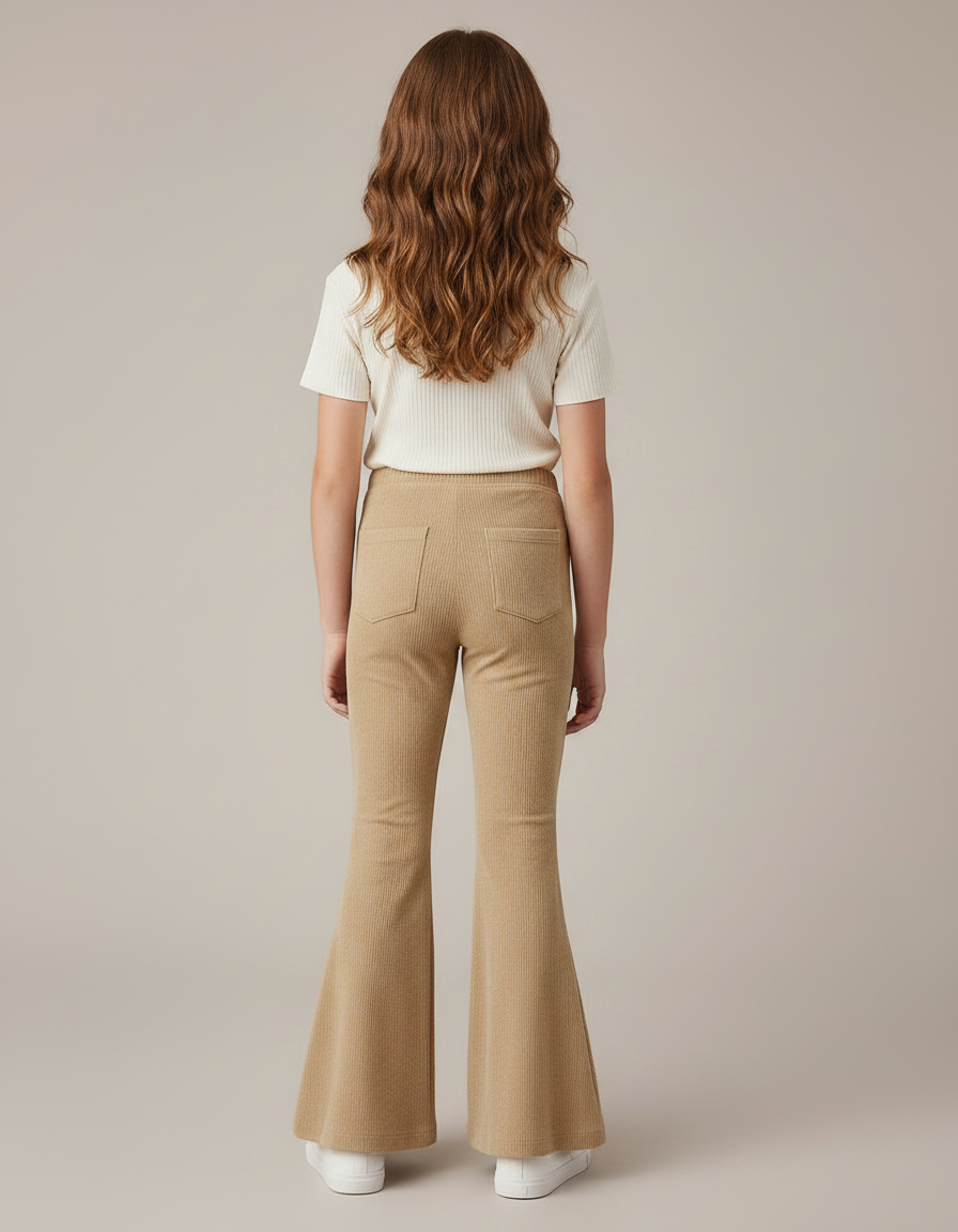 Pantalon Patte D'Éléphant Beige Côtelé Évasé Confortable Fille - Cordé - vue 2