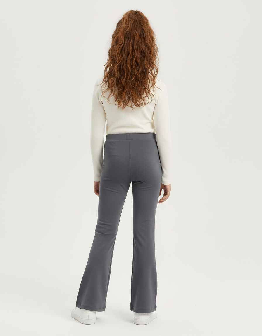 Pantalon Patte D'Éléphant Gris Uni Doux Confortable Fille - Polyester - vue 2