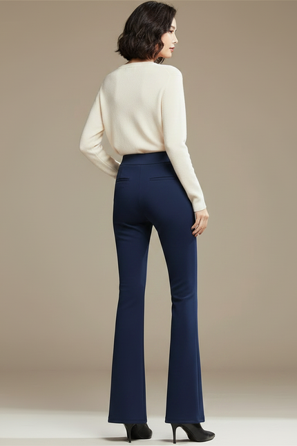 Pantalon Patte D'Éléphant Bleu Marine Taille Haute Élégant Hiver - Polyester - vue 2