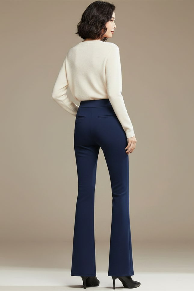 Pantalon Patte D'Éléphant Bleu Marine Taille Haute Élégant Hiver - Polyester - vue 2