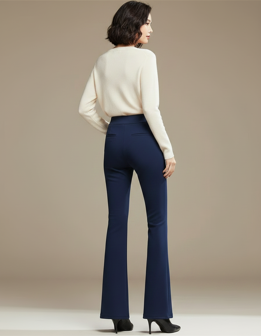Pantalon Patte D'Éléphant Bleu Marine Taille Haute Élégant Hiver - Polyester - vue 2