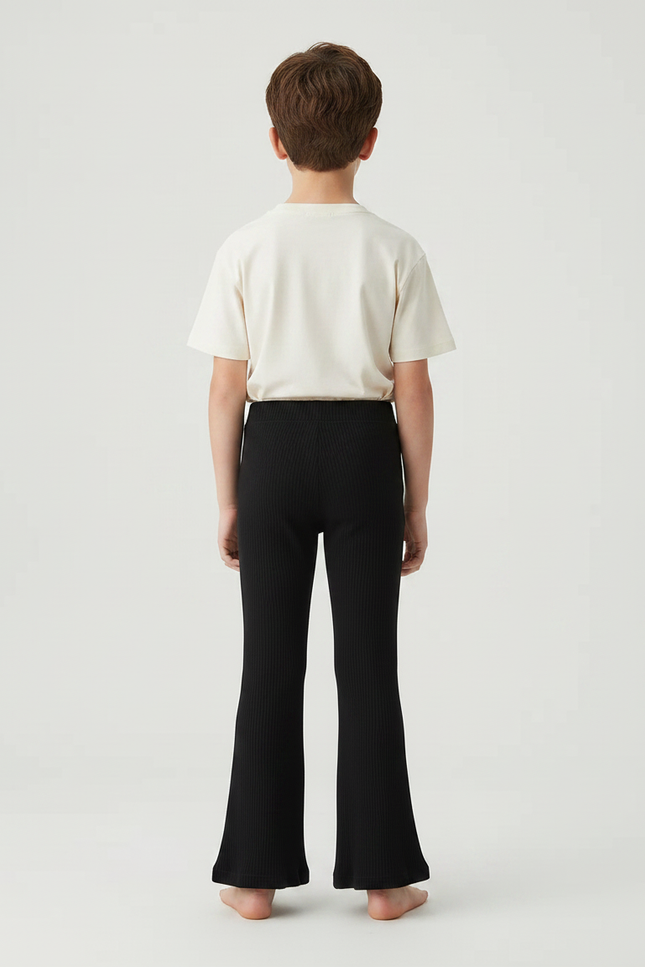 Pantalon Patte D'Éléphant Noir Côtelé Évasé Confortable Enfant - Maille - vue 2