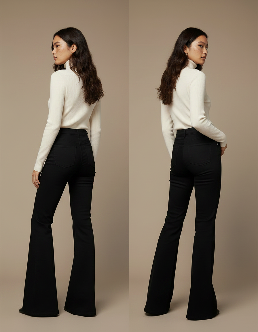 Pantalon Patte D'Éléphant Femme Noir Flare Stretch - Maille - vue 2