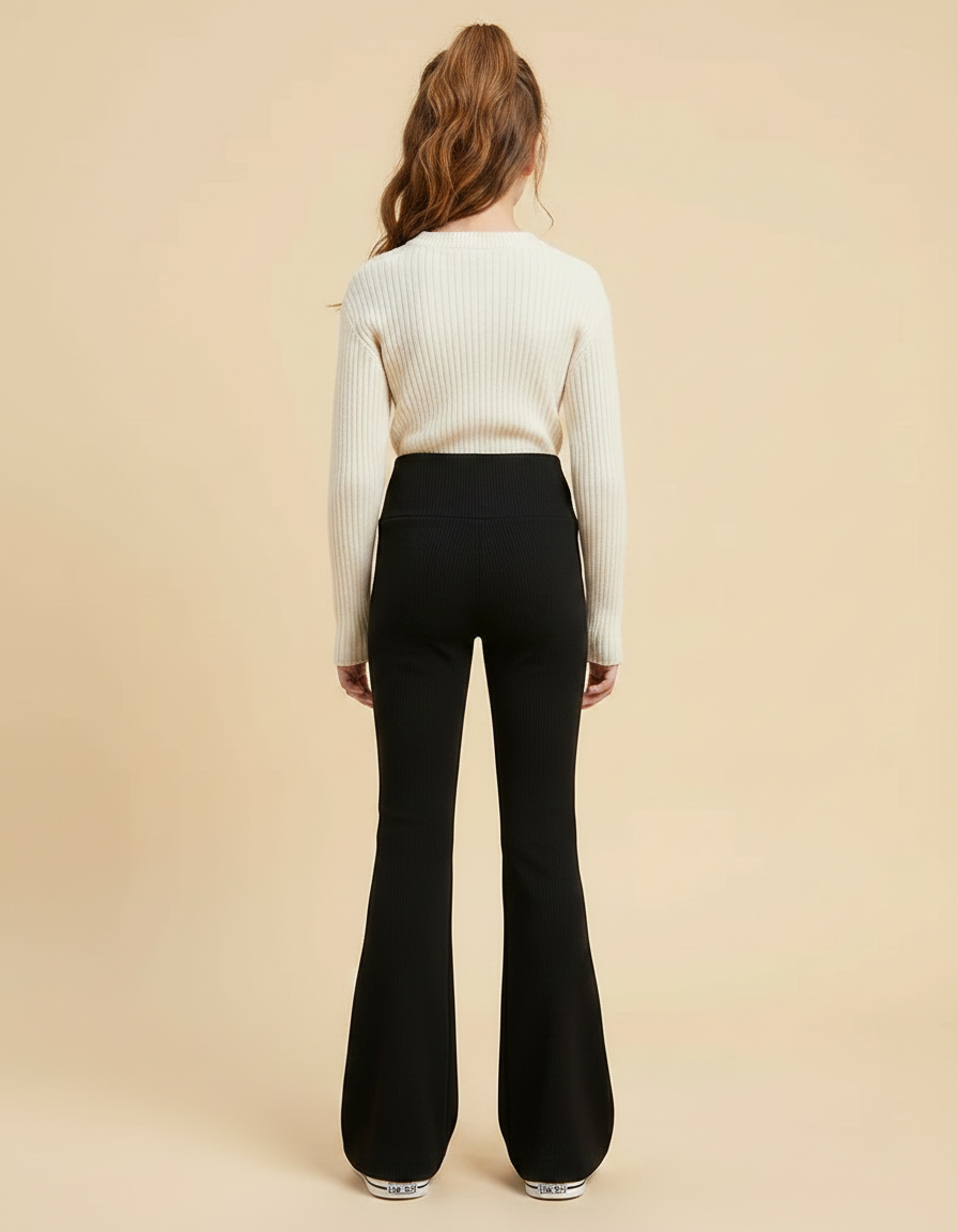 Pantalon Patte D'Éléphant Noir Côtelé Évasé Taille Haute - Maille - vue 2