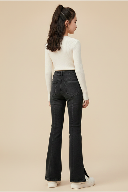 Pantalon Patte D'Éléphant Noir Denim Fendu Fille Élégant - Jean - vue 2