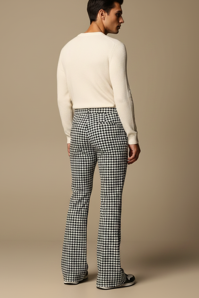 Pantalon Patte D'Éléphant Pied-de-Poule Évasé Imprimé Élégant - Tweed - vue 2