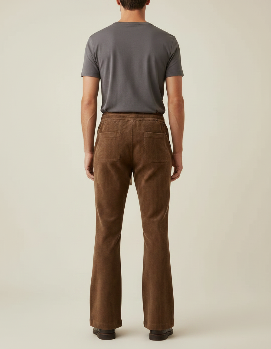 Pantalon Patte D'Éléphant Côtelé Marron Décontracté Homme Ample - Cordé - vue 2