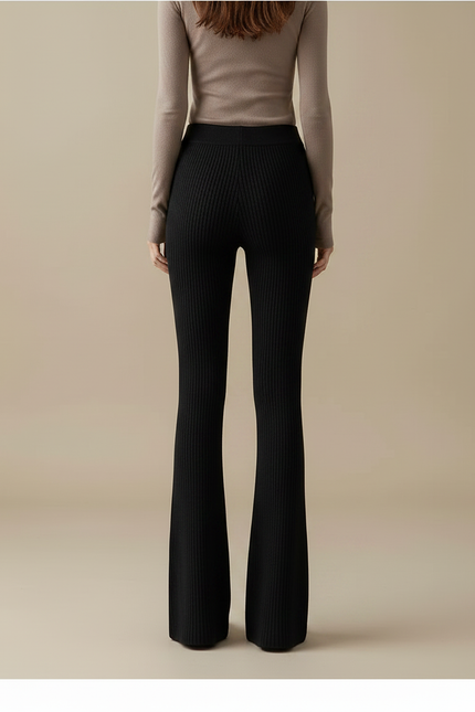 Pantalon Patte D'Éléphant Noir Côtelé Taille Haute Évasé - Maille - vue 2