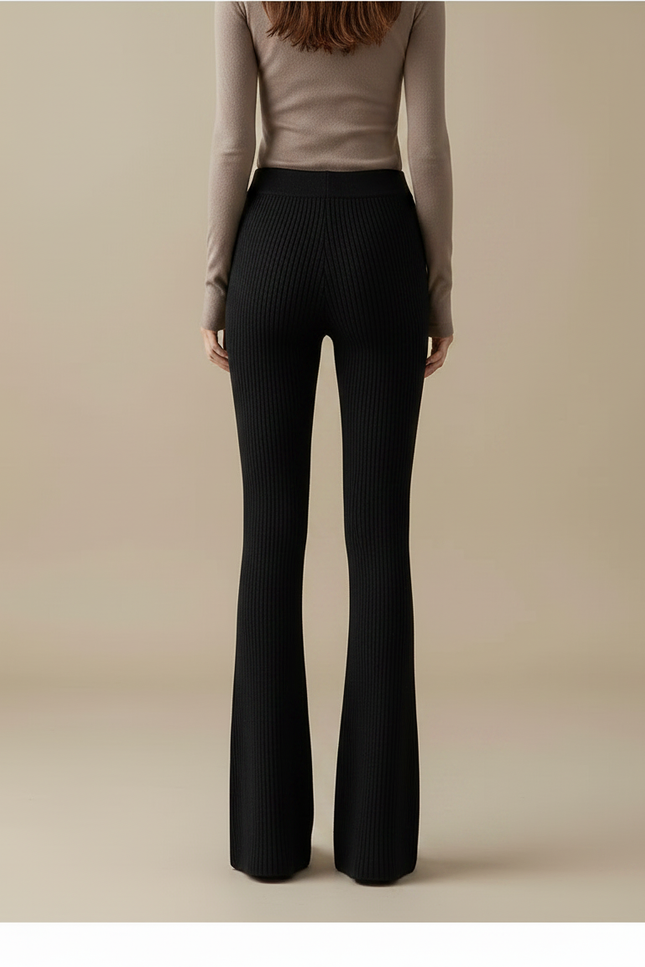 Pantalon Patte D'Éléphant Noir Côtelé Taille Haute Évasé - Maille - vue 2