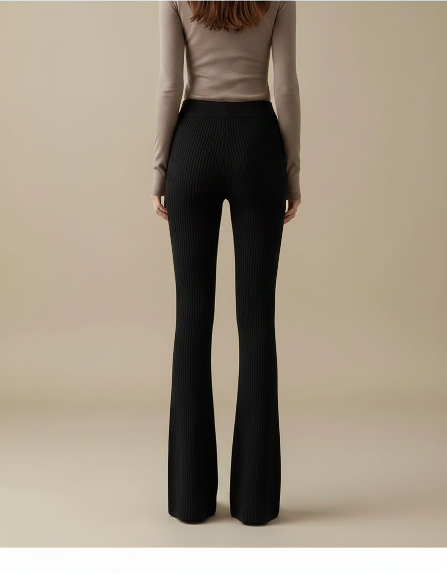 Pantalon Patte D'Éléphant Noir Côtelé Taille Haute Évasé - Maille - vue 2