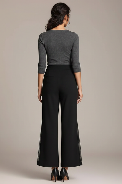 Pantalon Patte D'Éléphant Noir Fluide Évasé Élégant Maille - vue 2