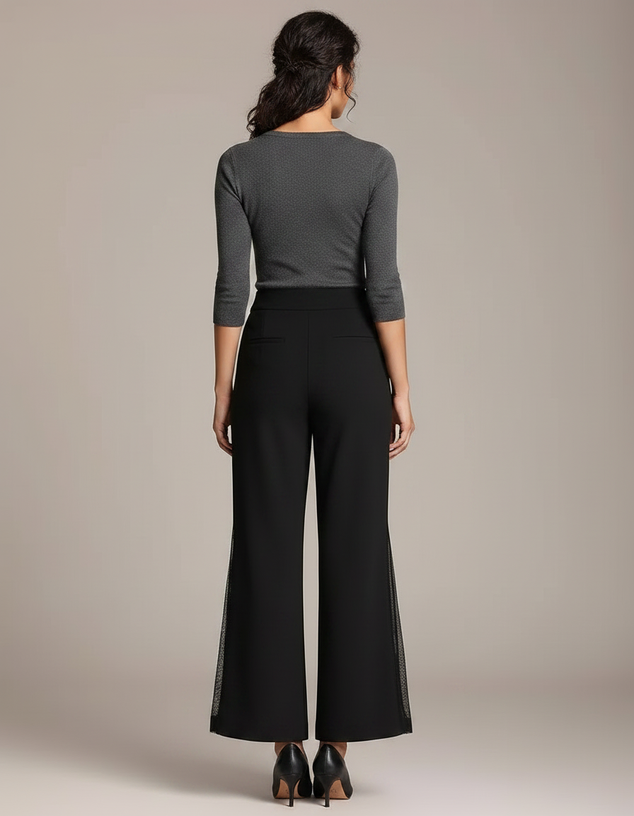 Pantalon Patte D'Éléphant Noir Fluide Évasé Élégant Maille - vue 2