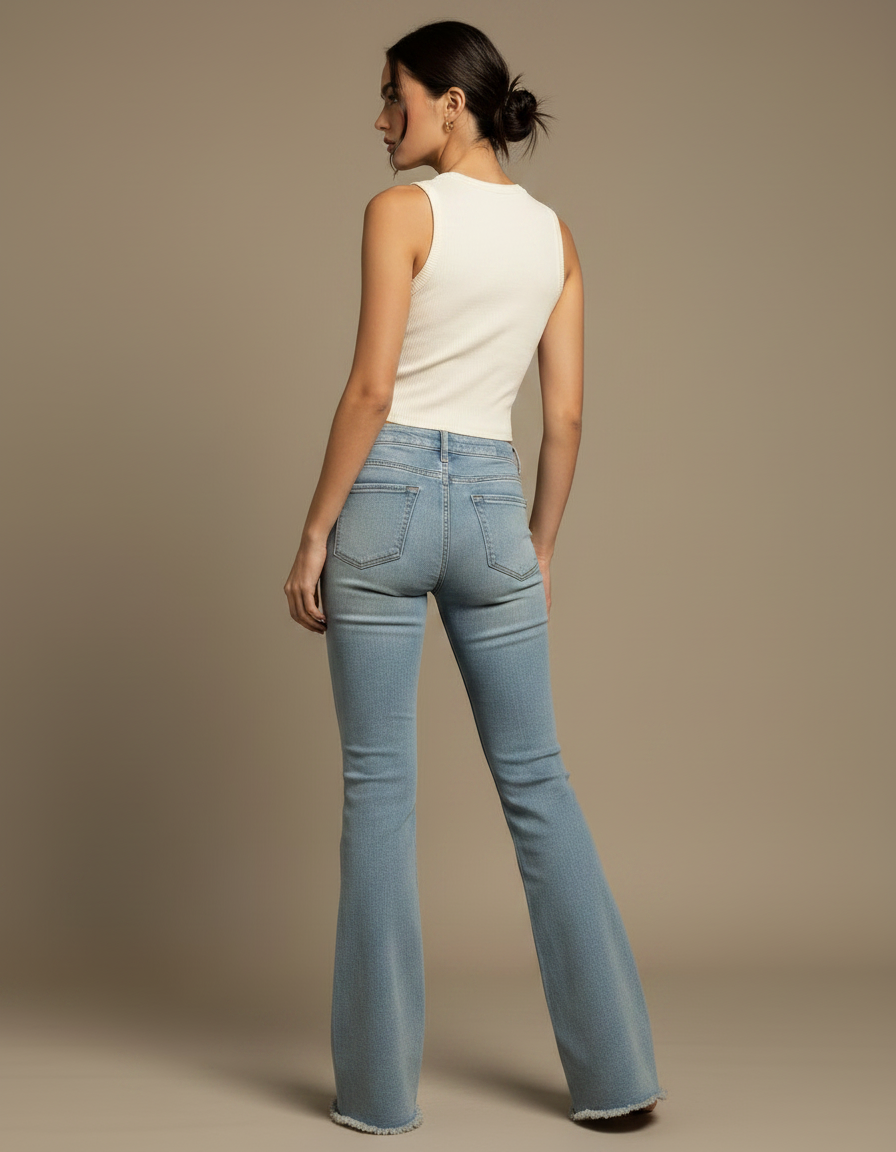 Pantalon Patte D'Éléphant Bleu Clair Denim Évasé Taille Basse - Jean - vue 2