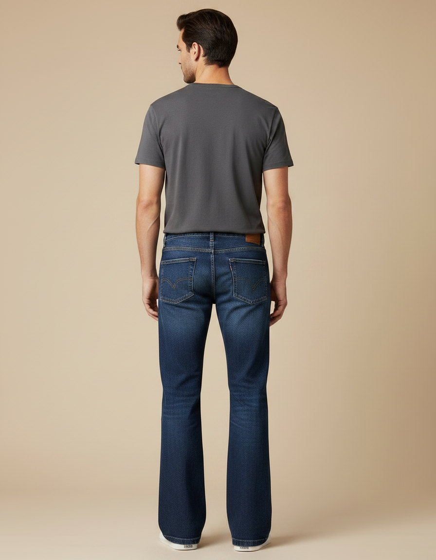 Pantalon Patte D'Éléphant Homme Denim Bleu Évasé Décontracté - Jean - vue 2