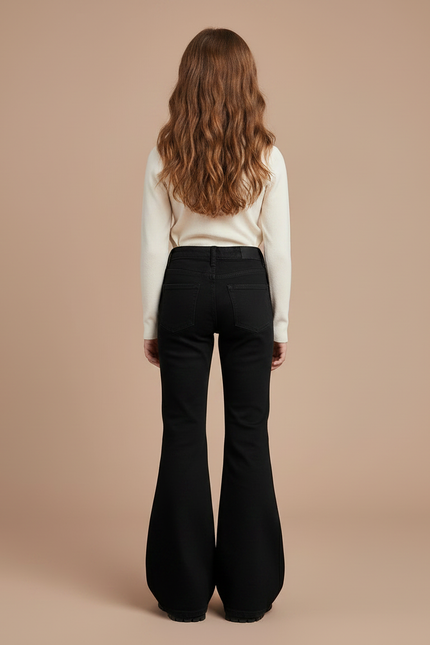 Pantalon Patte D'Éléphant Noir Évasé Enfant Classique - Jean - vue 2