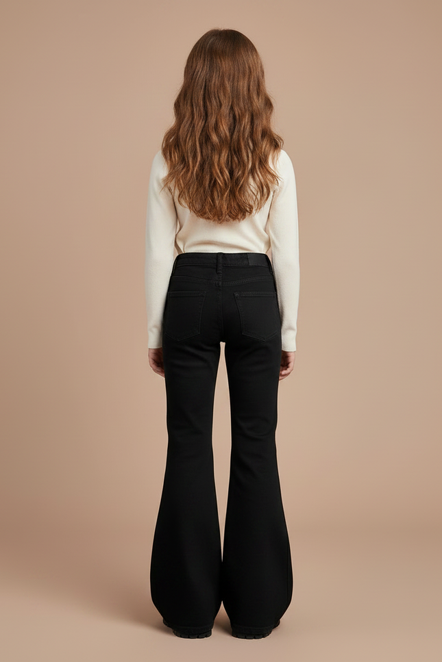 Pantalon Patte D'Éléphant Noir Évasé Enfant Classique - Jean - vue 2