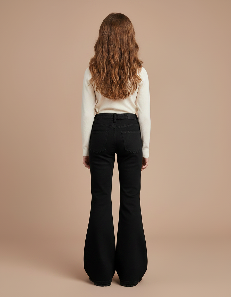 Pantalon Patte D'Éléphant Noir Évasé Enfant Classique - Jean - vue 2