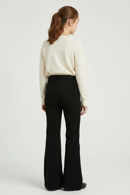 Pantalon Patte D'Éléphant Noir Côtelé Évasé Fille Hiver - Cordé - vue 2