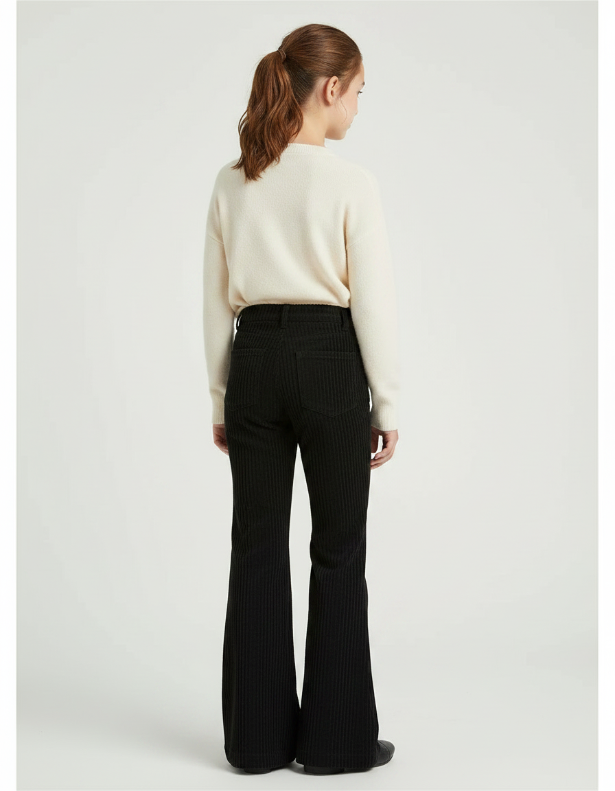 Pantalon Patte D'Éléphant Noir Côtelé Évasé Fille Hiver - Cordé - vue 2