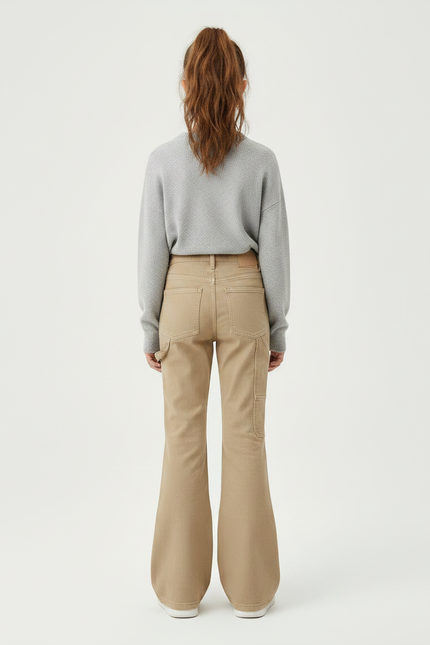 Pantalon Patte D'Éléphant Kaki Évasé Cargo Fille Décontracté - Toile - vue 2
