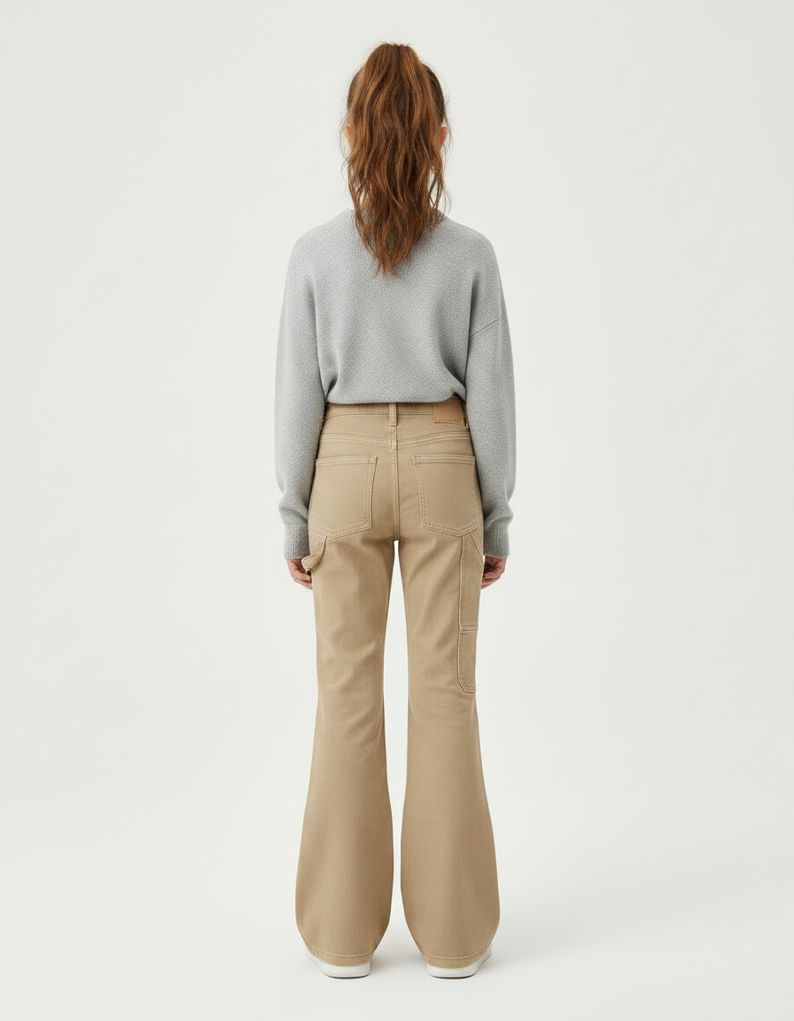 Pantalon Patte D'Éléphant Kaki Évasé Cargo Fille Décontracté - Toile - vue 2