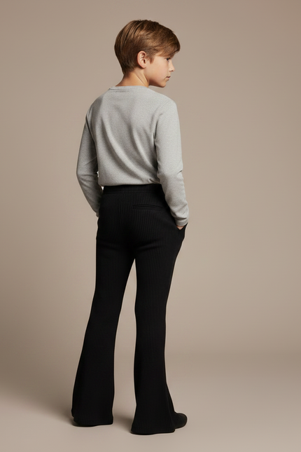 Pantalon Patte D'Éléphant Noir Côtelé Évasé Enfant - Maille - vue 2