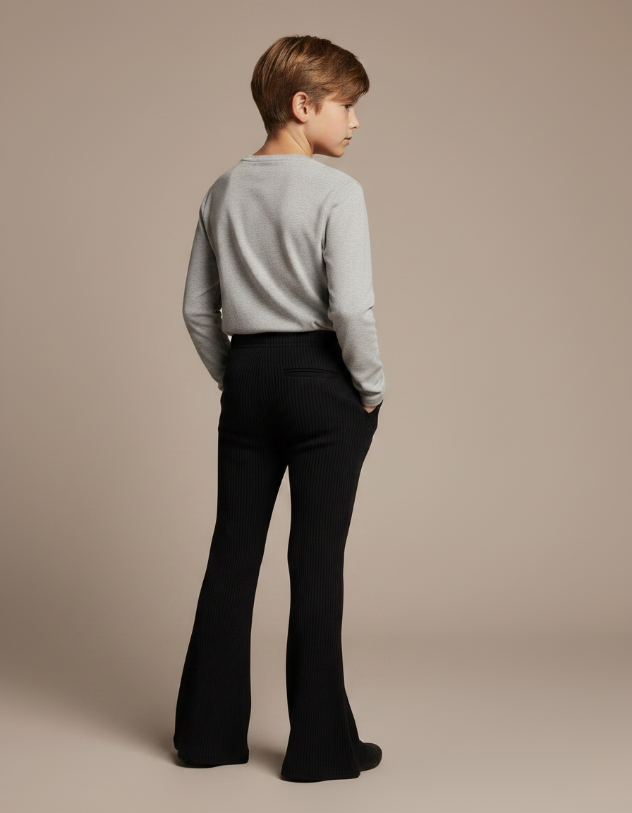 Pantalon Patte D'Éléphant Noir Côtelé Évasé Enfant - Maille - vue 2