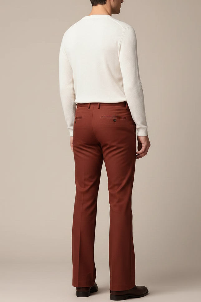 Pantalon Patte D'Éléphant Homme Rouge Brique Formel Élégant - Bordeaux Polyester - vue 2
