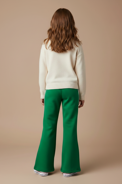 Pantalon Patte D'Éléphant Vert Sportif Évasé Rayures Blanches - Molleton - vue 2