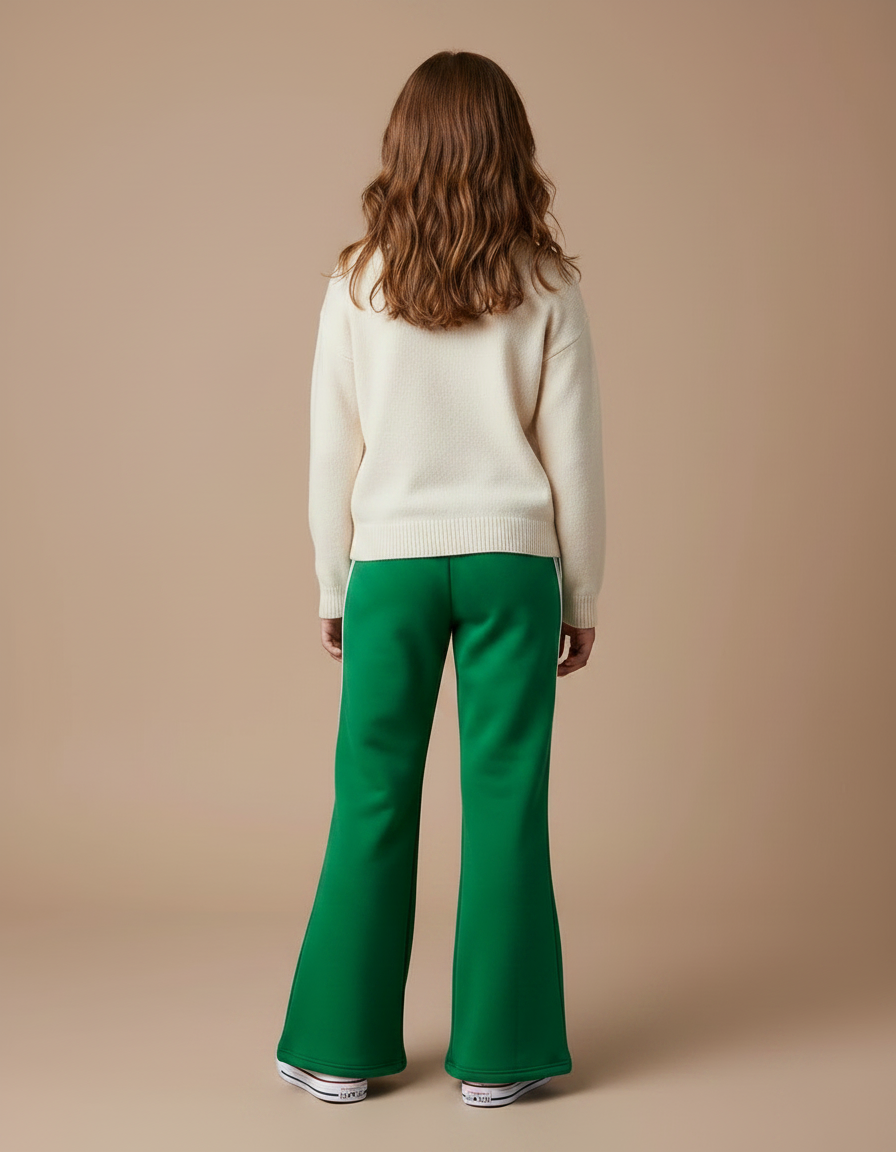 Pantalon Patte D'Éléphant Vert Sportif Évasé Rayures Blanches - Molleton - vue 2