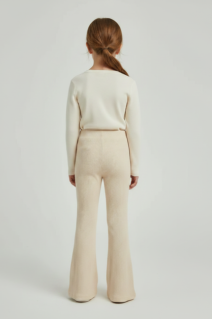 Pantalon Patte D'Éléphant Côtelé Beige Évasé Confortable Doux - Cordé - vue 2