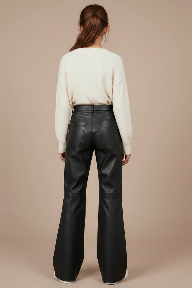 Pantalon Patte D'Éléphant Noir Similicuir Taille Haute Décontracté - Simili cuir - vue 2
