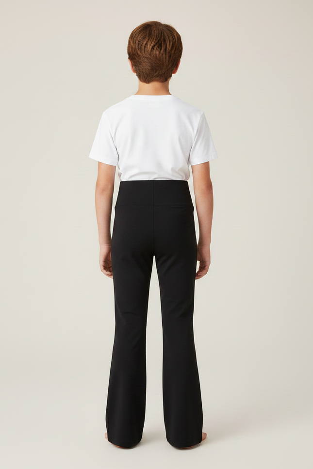 Pantalon Patte D'Éléphant Noir Uni Taille Haute Ample Élastique - Polyester - vue 2