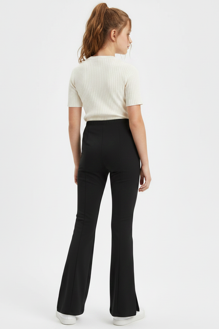 Pantalon Patte D'Éléphant Noir Évasé Confortable Fille - Maille - vue 2